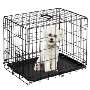 24 inch Single door Dog Cage - durable metal pet kennel, secure lock, collapsible design, removable tray for easy cleaning, portable puppy cage