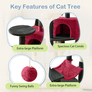 44 inch Cat Tree Tower, Multi-Cat Climbing Tower with, Natural Sisal Scratching Posts, Extended Platform, Hammock