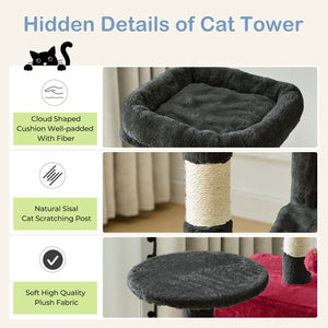 44 inch Cat Tree Tower, Multi-Cat Climbing Tower with, Natural Sisal Scratching Posts, Extended Platform, Hammock
