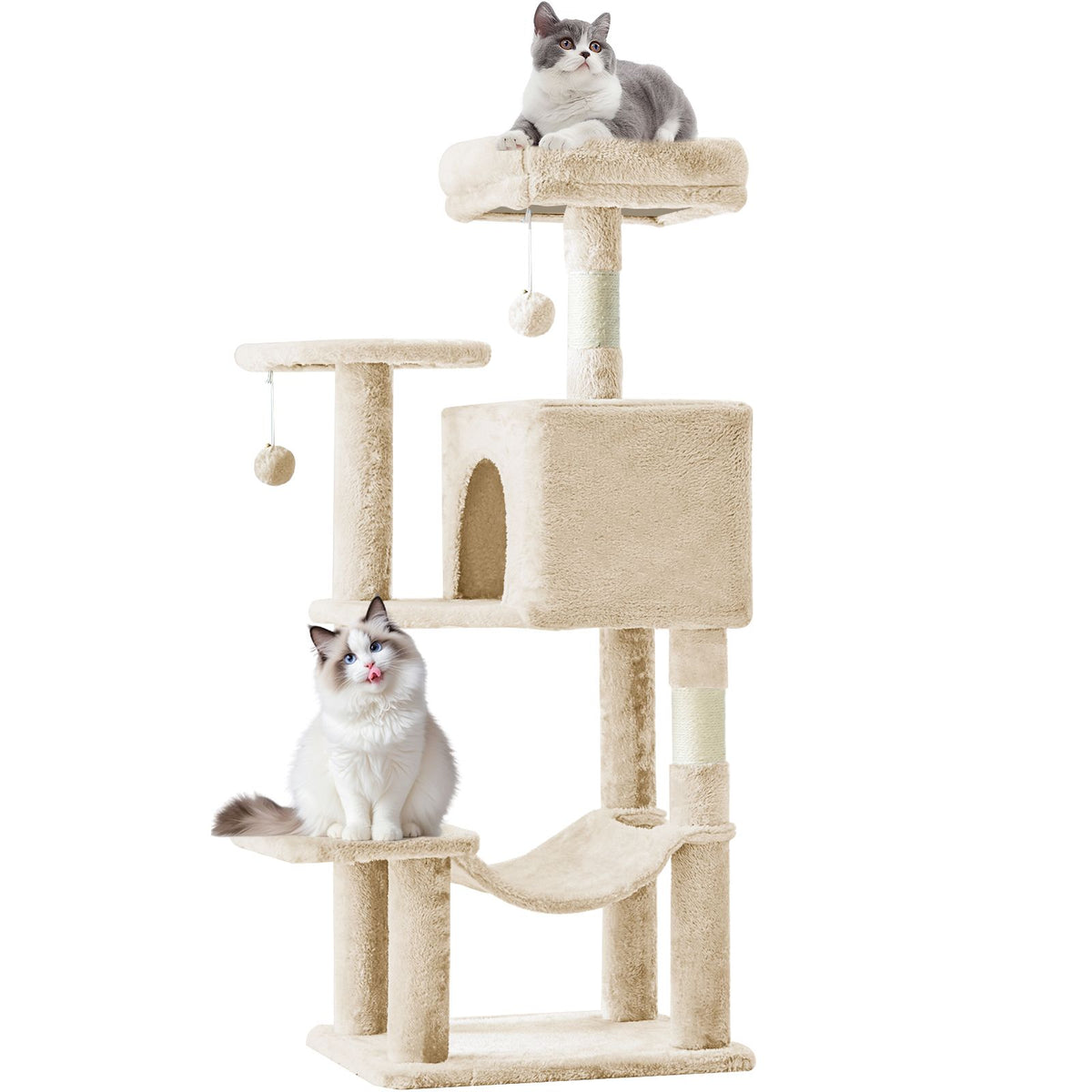 44 inch Cat Tree Tower, Multi-Cat Climbing Tower with, Natural Sisal Scratching Posts, Extended Platform, Hammock