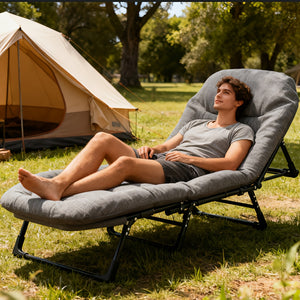 Adult Camping Cot with Built-In Headrest And Removable Mattress - 71 Inch XL Portable Folding Bed, Heavy Duty Frame for Support - Ideal for Campi