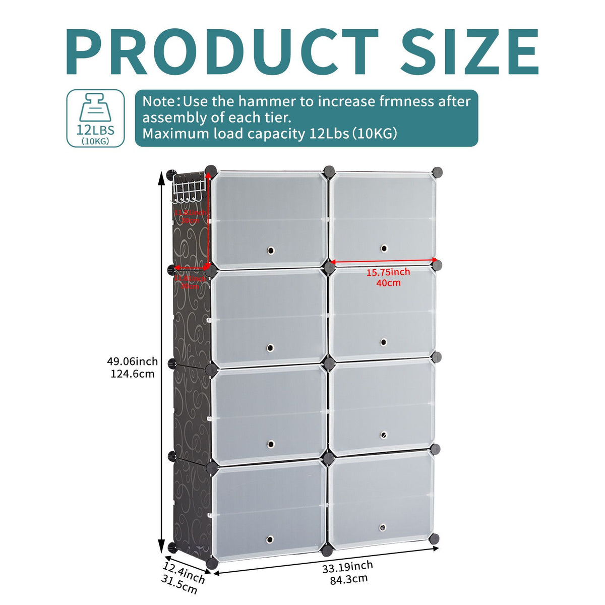 Shoe rack storage cabinet, 8-layer shoe storage cabinet with door, stackable and detachable shoe storage cabinet