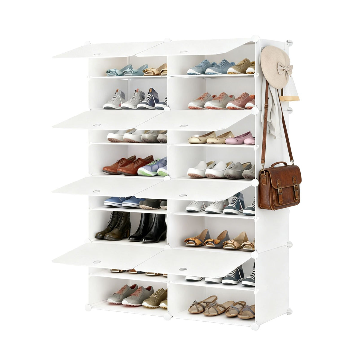 Shoe rack storage cabinet, 8-layer shoe storage cabinet with door, stackable and detachable shoe storage cabinet