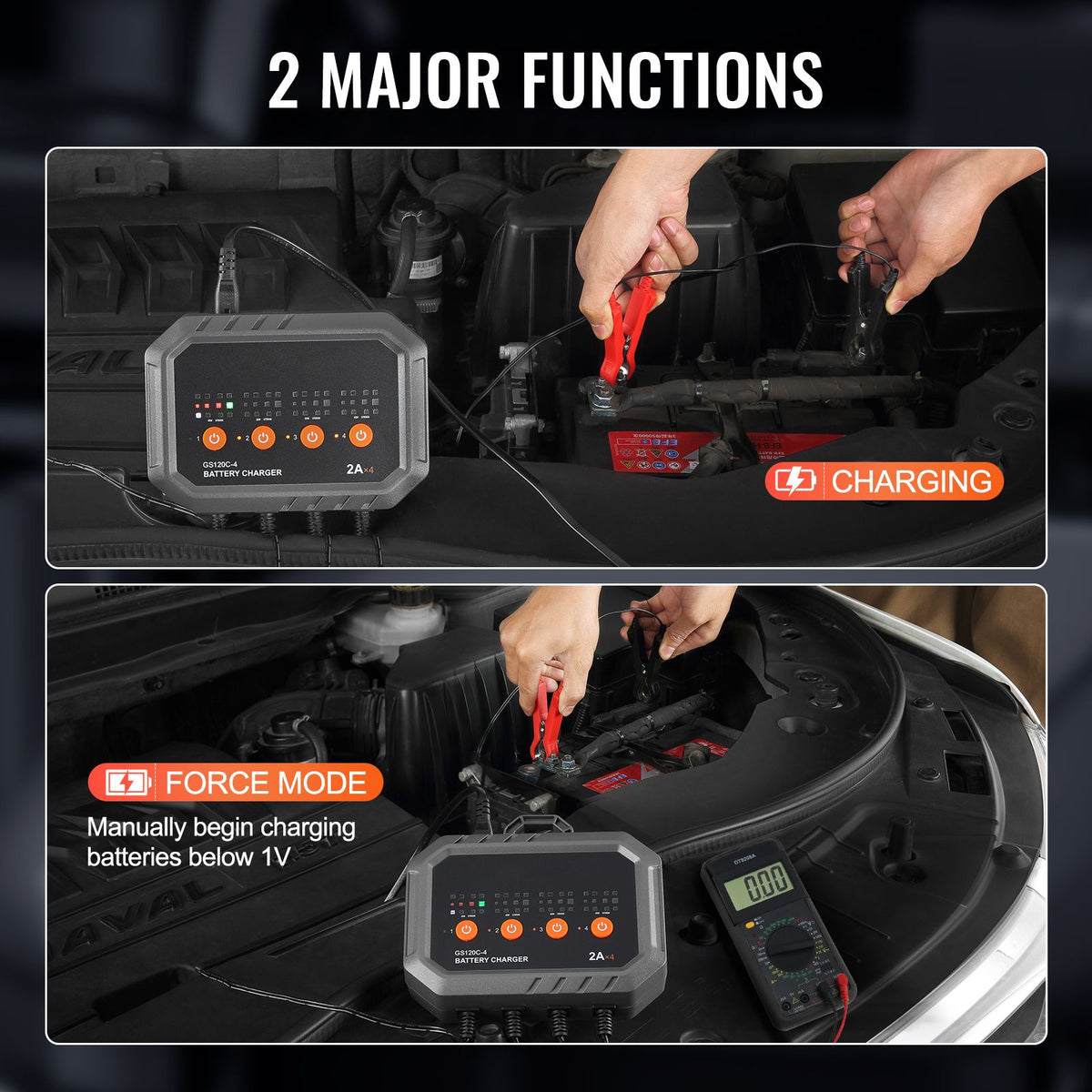 Smart Battery Charger, 8-Amp, LiFePO4 Lead-Acid (AGM / Gel / SLA) Car Battery Charger, Fully-Automatic Charger Maintainer for Boat Motorcycle Law