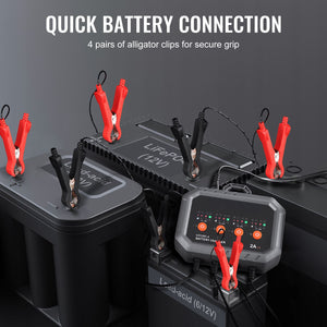 Smart Battery Charger, 8-Amp, LiFePO4 Lead-Acid (AGM / Gel / SLA) Car Battery Charger, Fully-Automatic Charger Maintainer for Boat Motorcycle Law