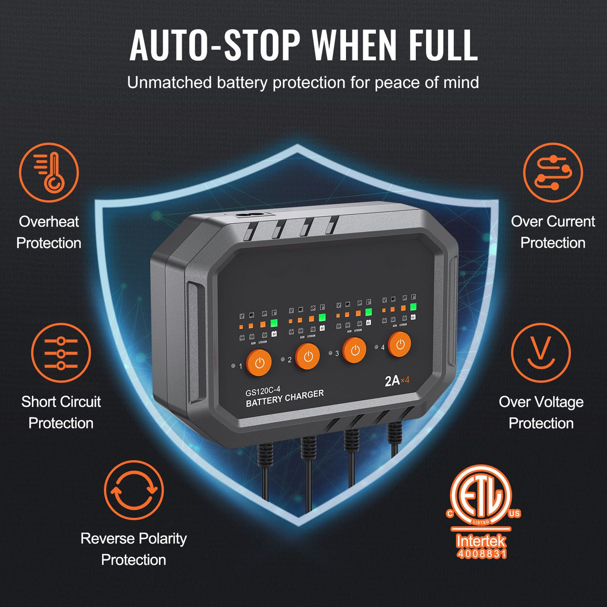 Smart Battery Charger, 8-Amp, LiFePO4 Lead-Acid (AGM / Gel / SLA) Car Battery Charger, Fully-Automatic Charger Maintainer for Boat Motorcycle Law