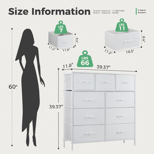 Dresser For Bedroom With 9 Fabric Storage Drawer Wardrobe Tall Chest Organizer Closet Adult Kids Clothes Cabinet Furniture