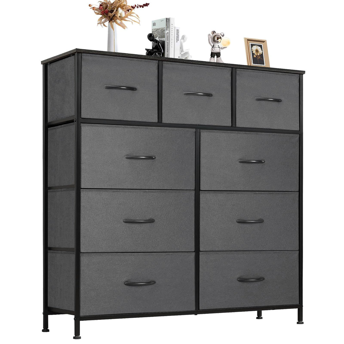 Dresser For Bedroom With 9 Fabric Storage Drawer Wardrobe Tall Chest Organizer Closet Adult Kids Clothes Cabinet Furniture