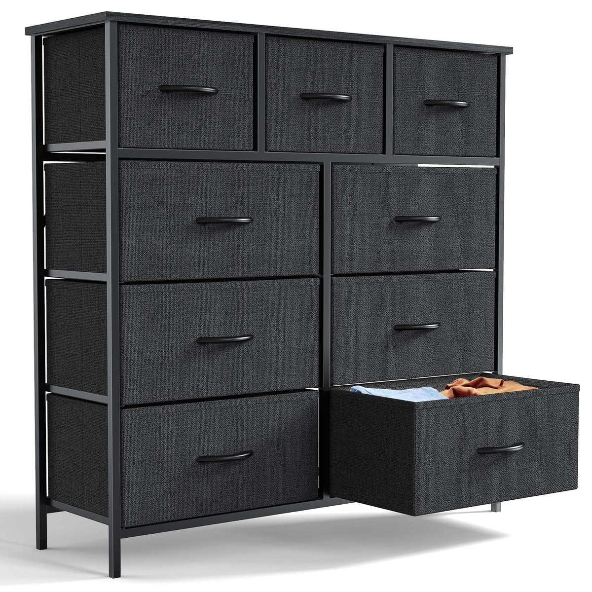 Dresser For Bedroom With 9 Fabric Storage Drawer Wardrobe Tall Chest Organizer Closet Adult Kids Clothes Cabinet Furniture
