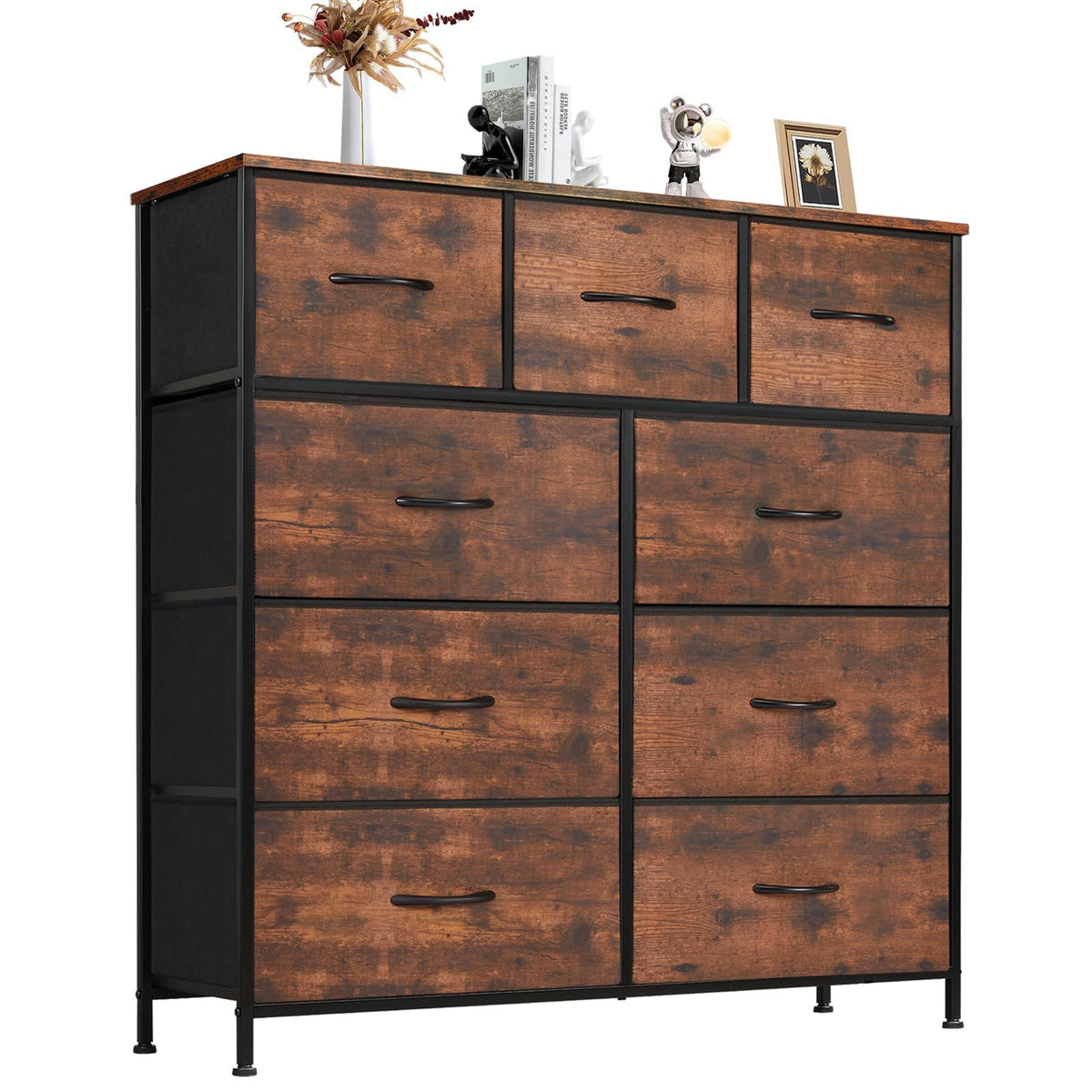 Dresser For Bedroom With 9 Fabric Storage Drawer Wardrobe Tall Chest Organizer Closet Adult Kids Clothes Cabinet Furniture