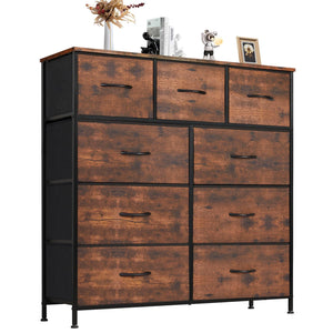 Dresser For Bedroom With 9 Fabric Storage Drawer Wardrobe Tall Chest Organizer Closet Adult Kids Clothes Cabinet Furniture