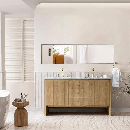 64"x21" Full Body Wall Mirror Standing Hanging or Leaning Wall-Mounted Mirrors with Stand Aluminum Alloy Frame Living Room