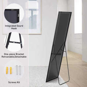 64"x21" Full Body Wall Mirror Standing Hanging or Leaning Wall-Mounted Mirrors with Stand Aluminum Alloy Frame Living Room