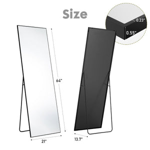 64"x21" Full Body Wall Mirror Standing Hanging or Leaning Wall-Mounted Mirrors with Stand Aluminum Alloy Frame Living Room