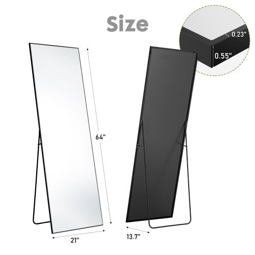 64"x21" Full Body Wall Mirror Standing Hanging or Leaning Wall-Mounted Mirrors with Stand Aluminum Alloy Frame Living Room