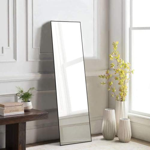 64"x21" Full Body Wall Mirror Standing Hanging or Leaning Wall-Mounted Mirrors with Stand Aluminum Alloy Frame Living Room