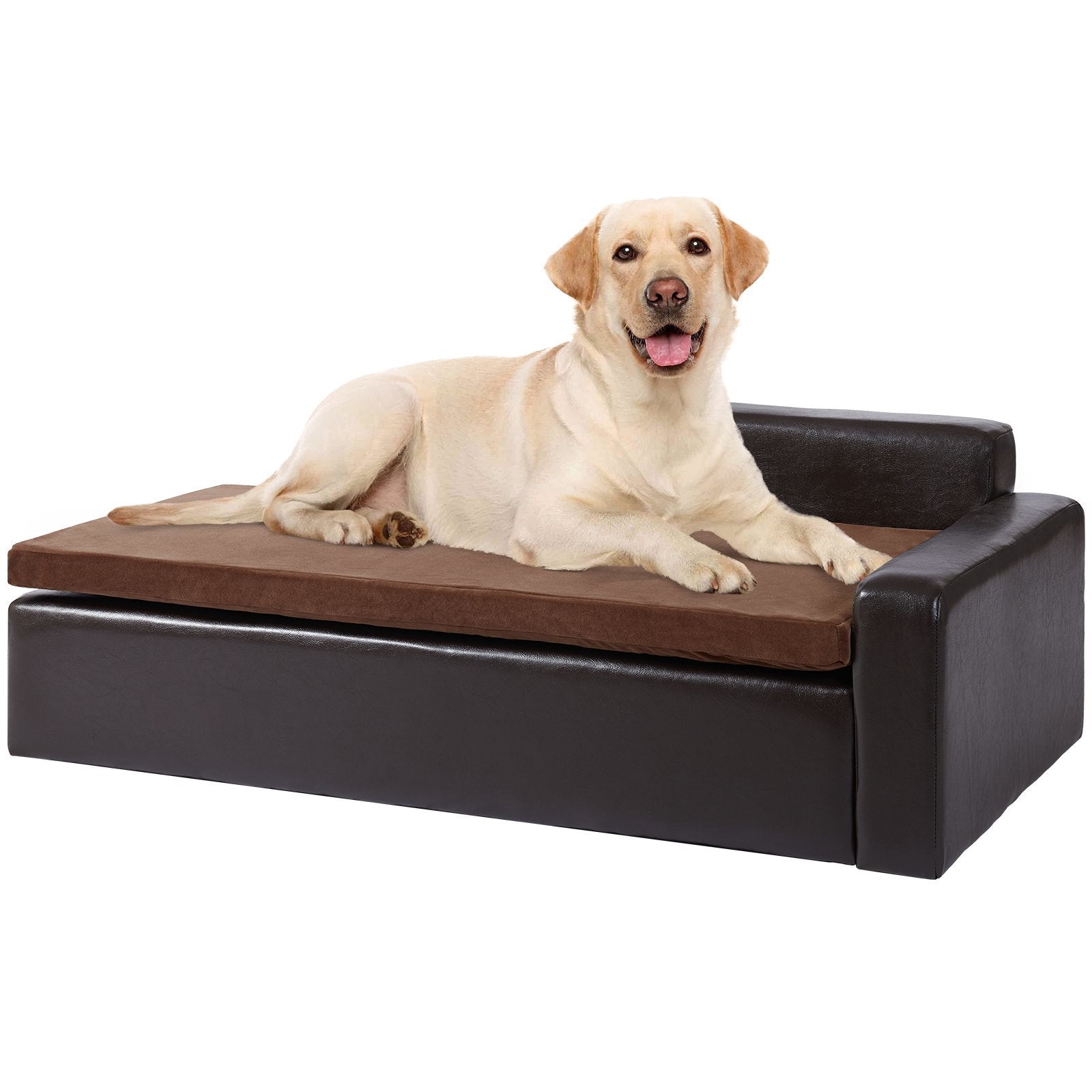 Durable Leather Dog Sofa - Pet Bed with Storage, 110lb Capacity, Easy Assembly