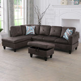 Espresso Flannel Living Room Sofa Set