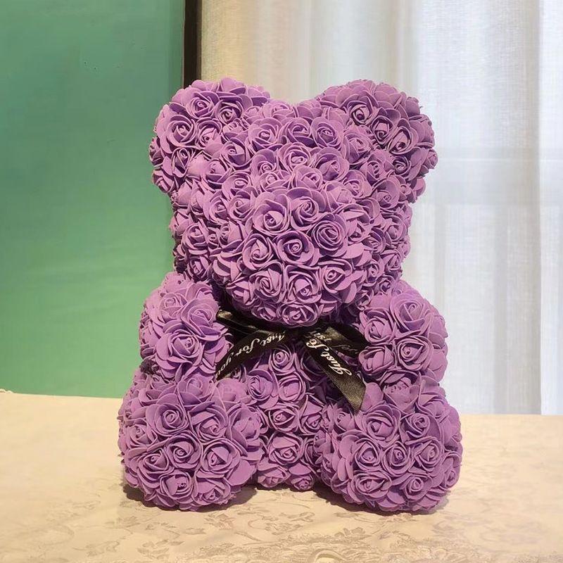 Rose Flower Bear for Valentines Day with Clear Gift Box 10 Inch