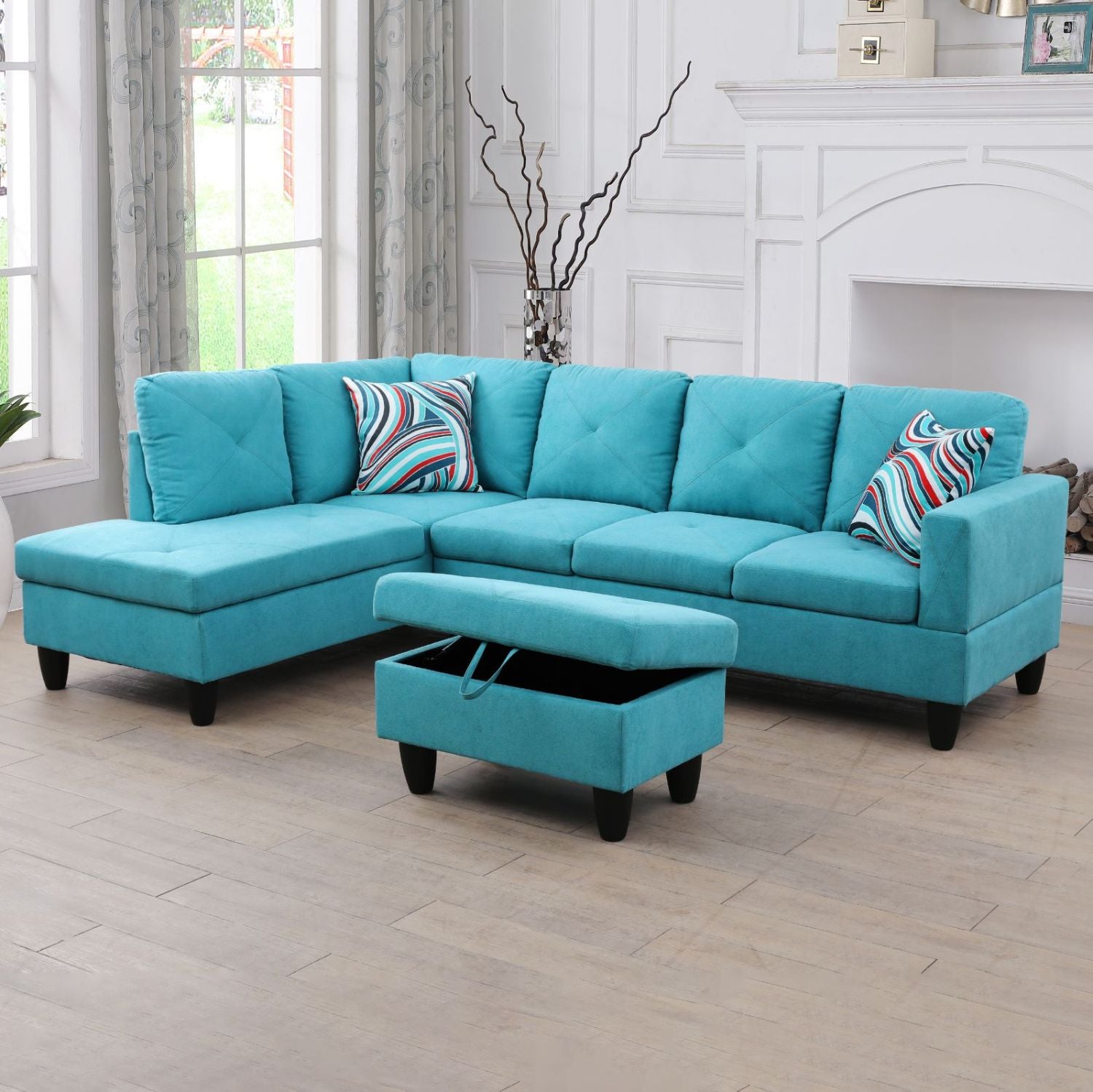 Green Flannel Living Room Sofa Set