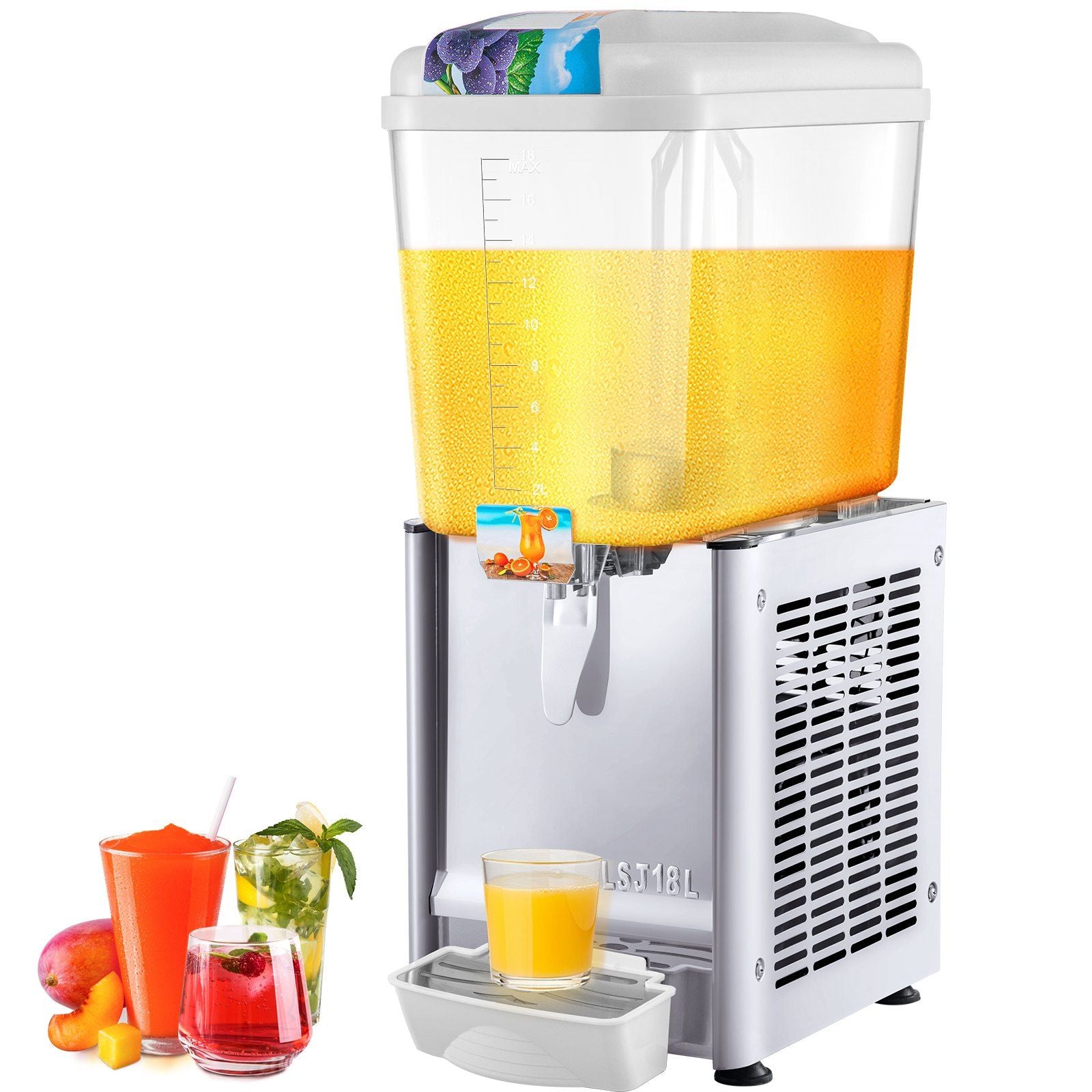 Commercial Beverage Dispenser - 4.8 Gallon (1 Tank), 200W Stainless Steel Cold Juice Dispenser with Thermostat Control