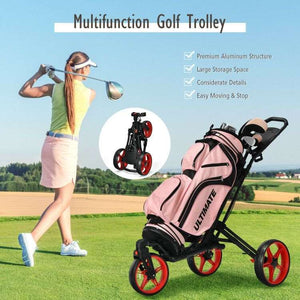 3 Wheel Folding Golf Push Cart with Scoreboard and Adjustable Handle