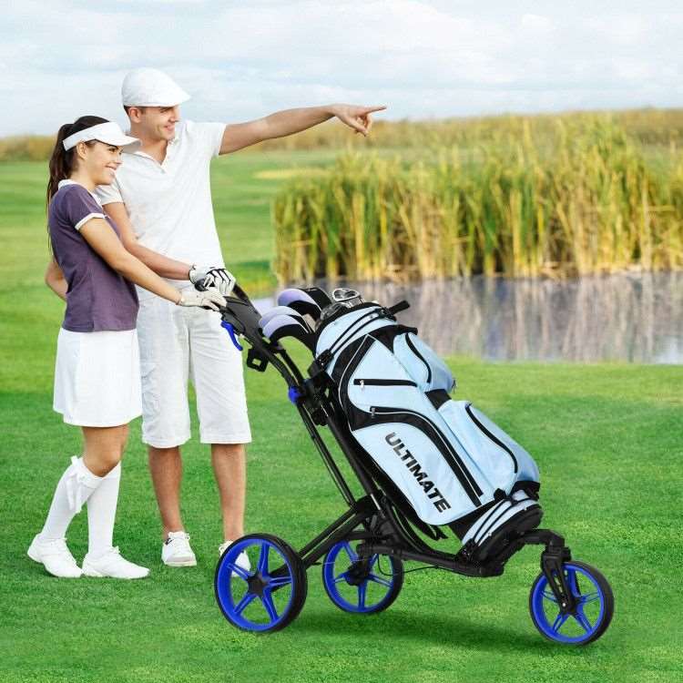 3 Wheel Folding Golf Push Cart with Scoreboard and Adjustable Handle