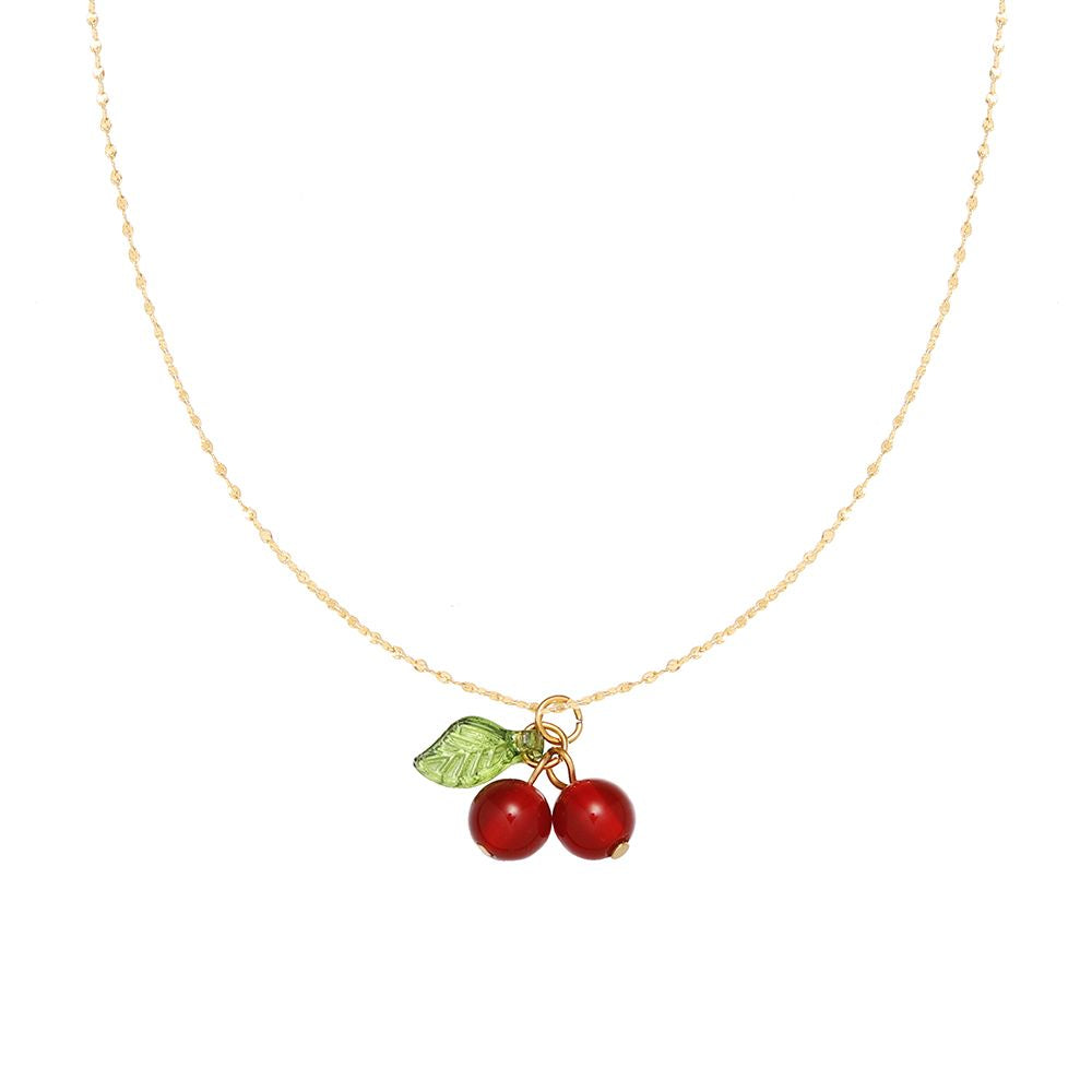 Carnelian Cherry Handmade Necklace Gypsophila Titanium Steel