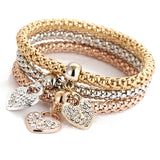 Fashion Jewelry Rhinestone Heart Three Combination Tricolor Bracelet Valentine's Day Gift