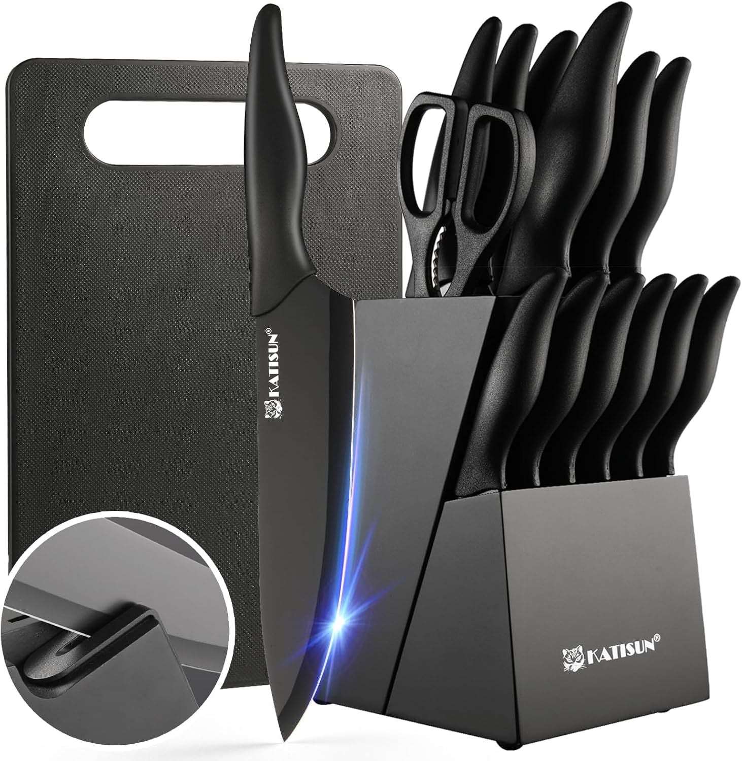 16 Pieces Kitchen Knife Block Set with Cutting Board,