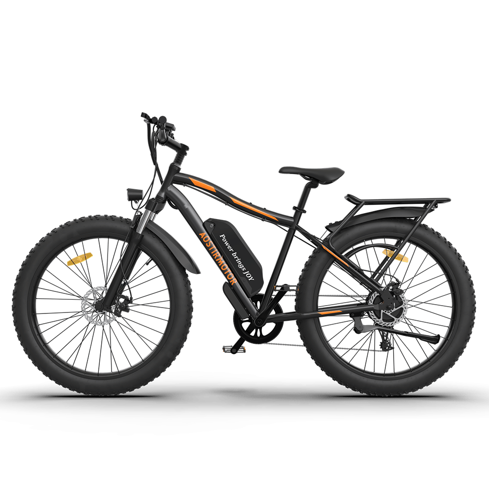 AOSTIRMOTOR S07-B 750W Electric Bike – 26" Fat Tire, 48V 12.5AH Removable Battery, Rear Rack Fender (Black)