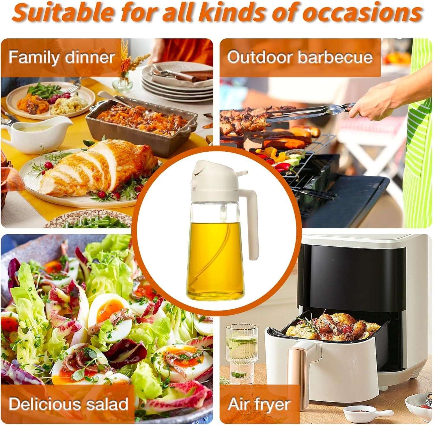 16oz 2-in-1 Oil Dispenser and Sprayer for Cooking, 470ml