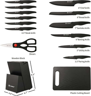 16 Pieces Kitchen Knife Block Set with Cutting Board,