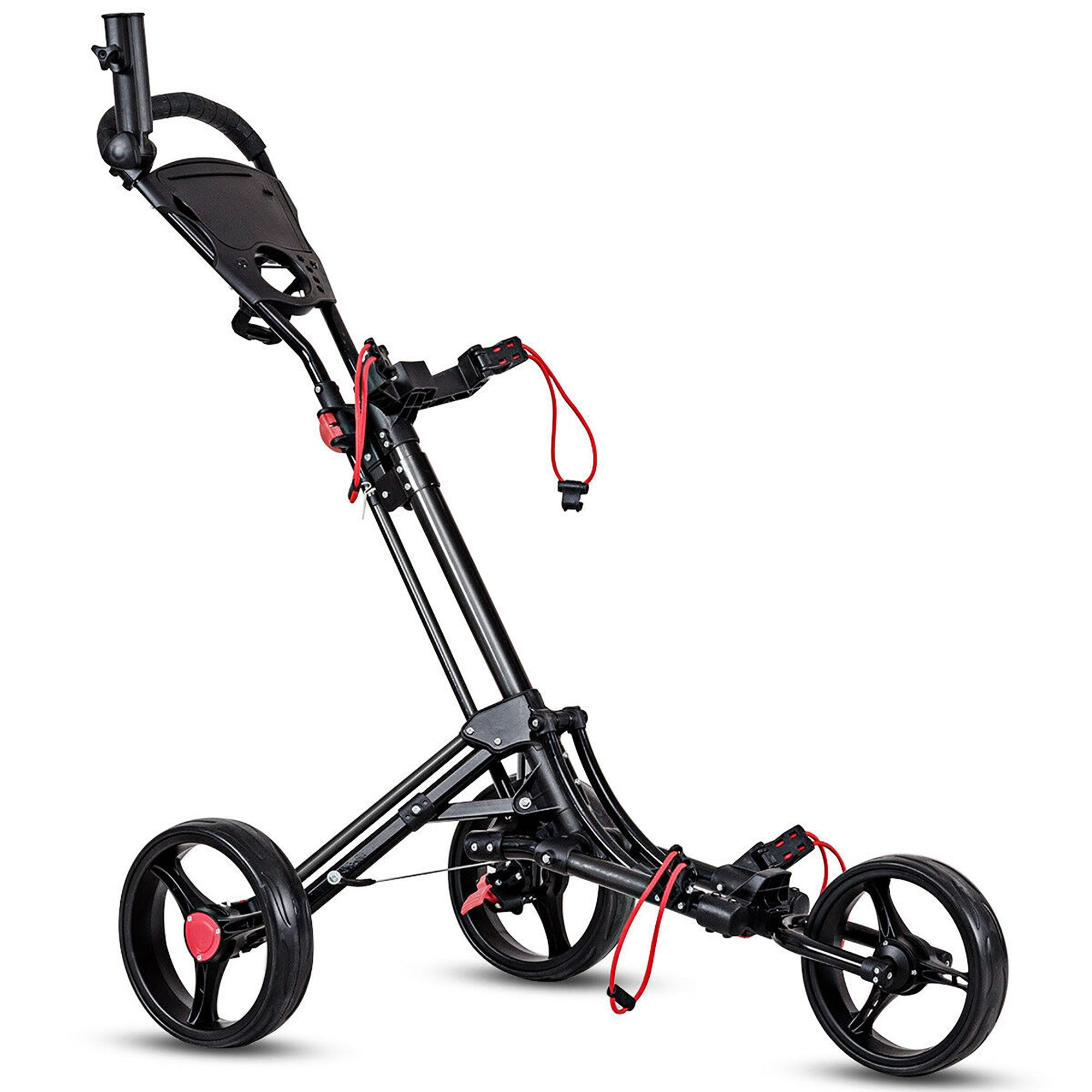 Foldable 3 Wheel Steel Golfer Push Trolley Trolley with Umbrella Holder