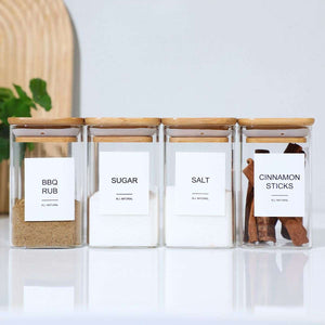 18 PCS Square Glass Spice Jars with Bamboo Lids, 240ml Seasoning Containers