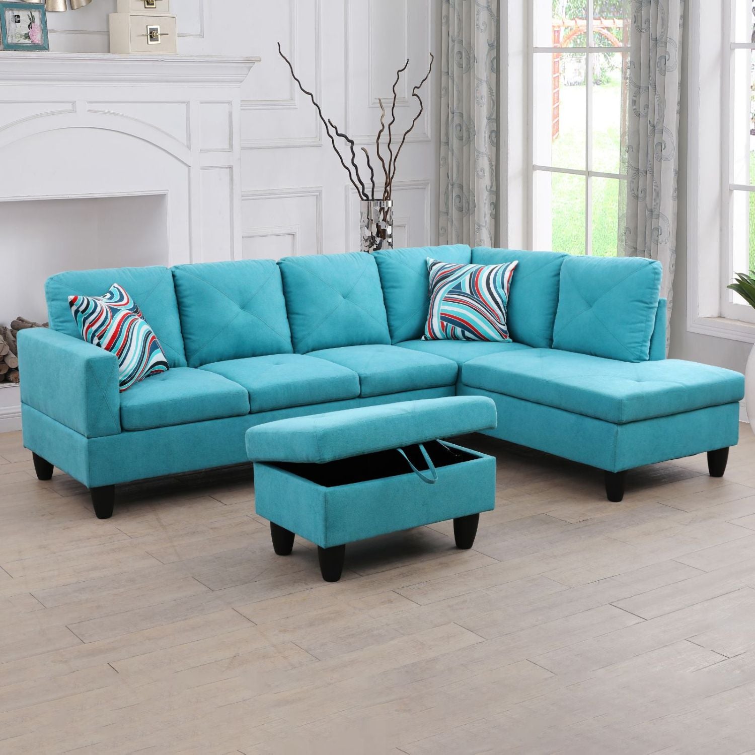 Green Flannel Living Room Sofa Set