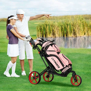 3 Wheel Folding Golf Push Cart with Scoreboard and Adjustable Handle