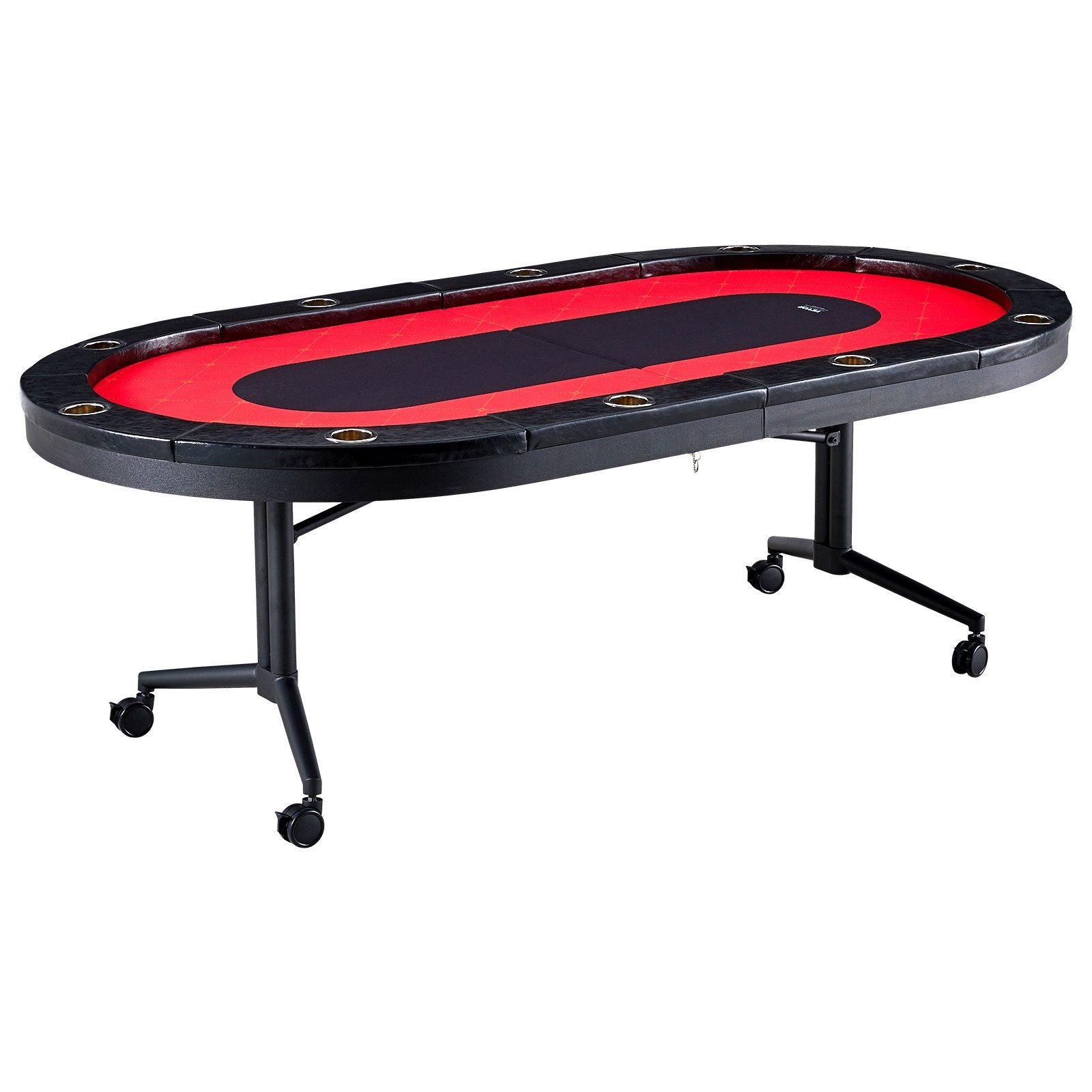 10 Player Foldable Poker Table - 90" Oval Table with Padded Rails & Stainless Steel Cup Holders