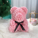 Rose Flower Bear for Valentines Day with Clear Gift Box 10 Inch