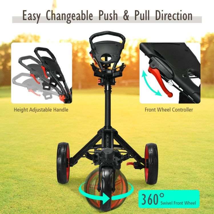 3 Wheel Folding Golf Push Cart with Scoreboard and Adjustable Handle