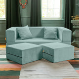 Microvelvet Convertible Loveseat & Ottomans