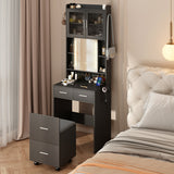 Compact Vanity Desk with Sliding Mirror, LED Lights, and Storage