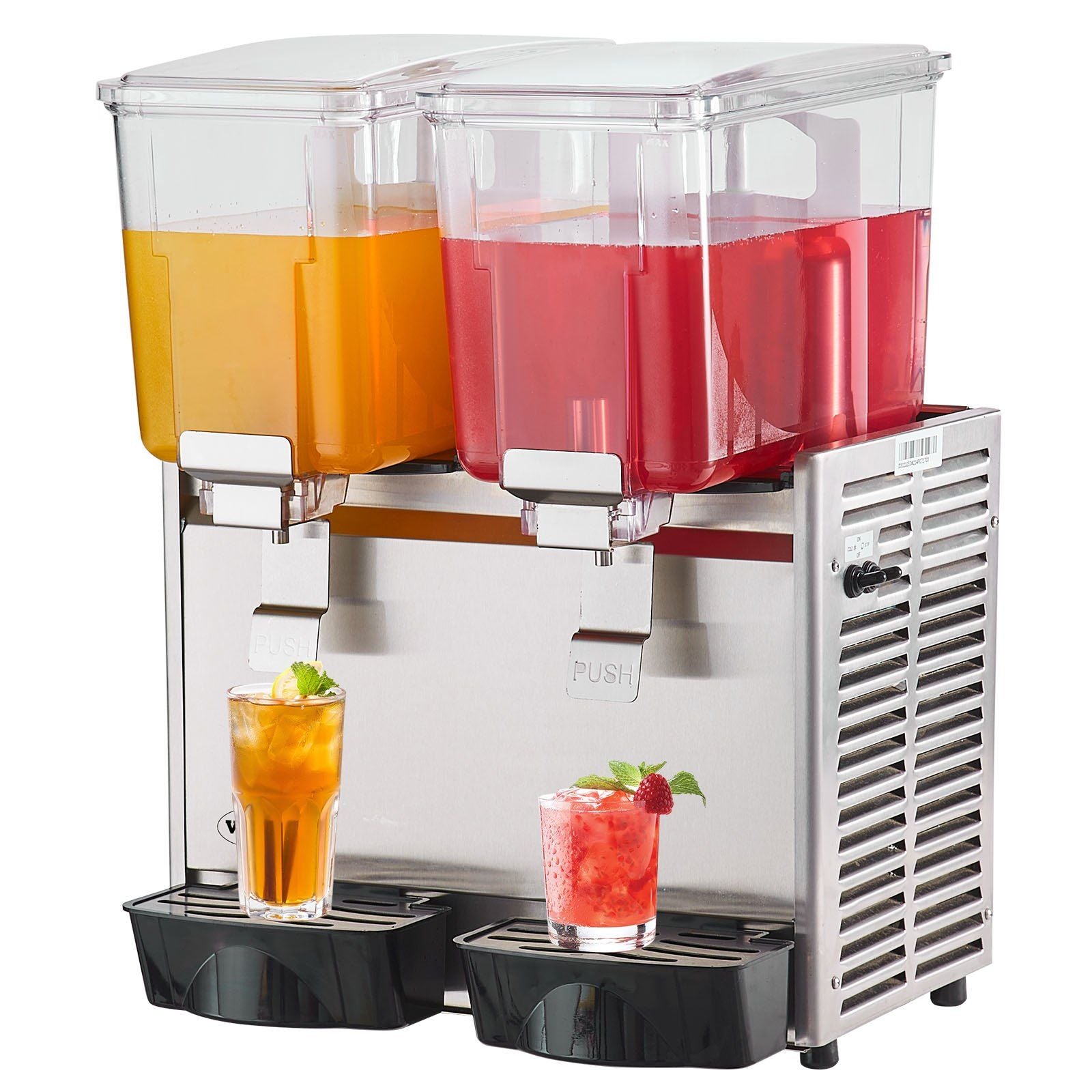 Commercial Beverage Dispenser - 13.6 Qt (12L) 2-Tank Iced Tea & Juice Machine, 280W Stainless Steel with Thermostat Control (41°F-53.6°F)