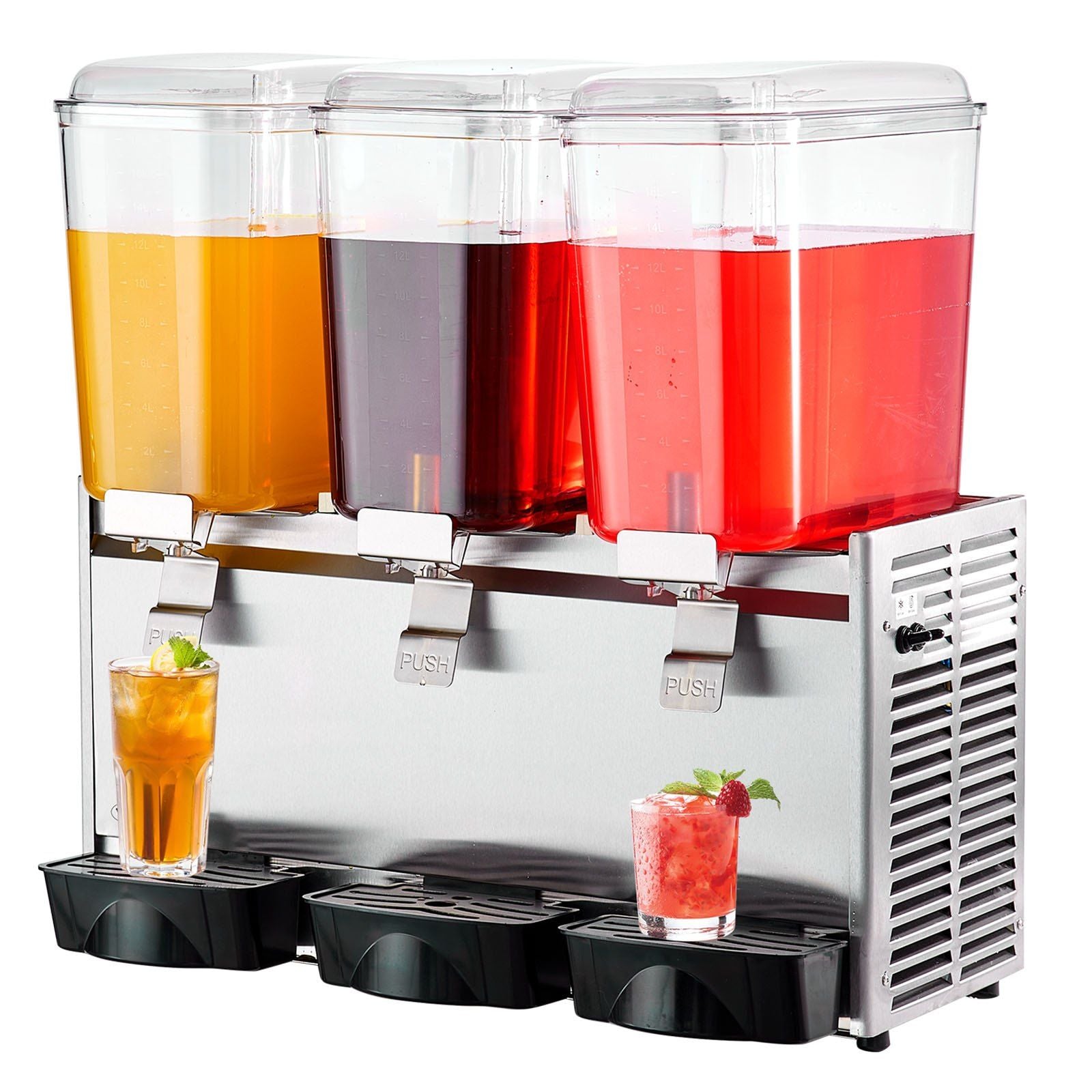 Commercial Beverage Dispenser - 20.4 Qt (18L) 3-Tank Iced Tea & Juice Machine, 680W Stainless Steel with Thermostat Control (41~53.6°F)