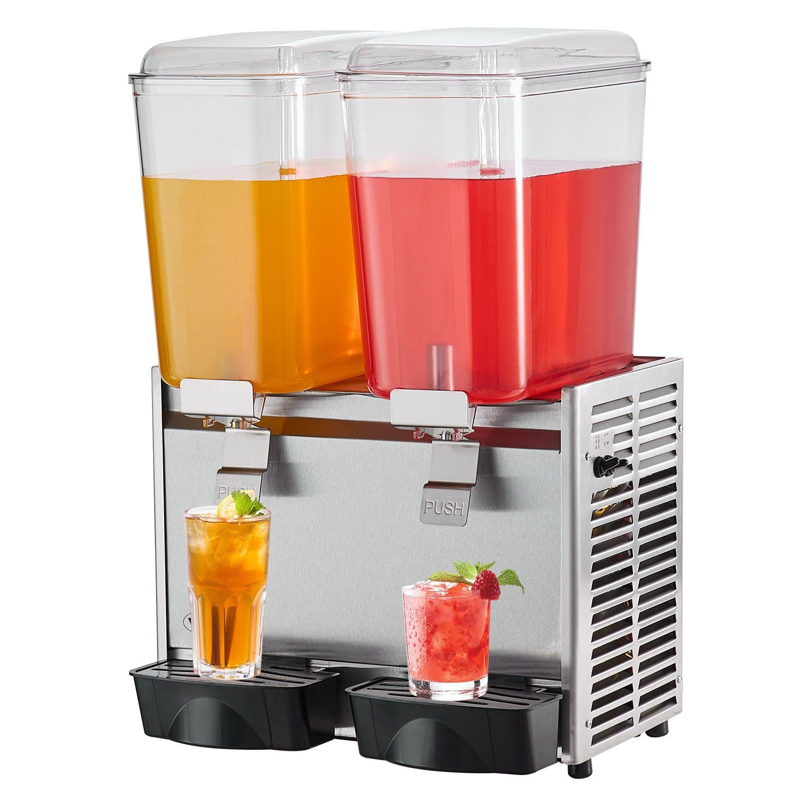 Commercial Beverage Dispenser - 20.4 Qt (18L) 2-Tank Iced Tea & Juice Machine, 590W Stainless Steel with Thermostat Control (41°F-53.6°F)