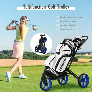 3 Wheel Folding Golf Push Cart with Scoreboard and Adjustable Handle