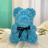 Rose Flower Bear for Valentines Day with Clear Gift Box 10 Inch