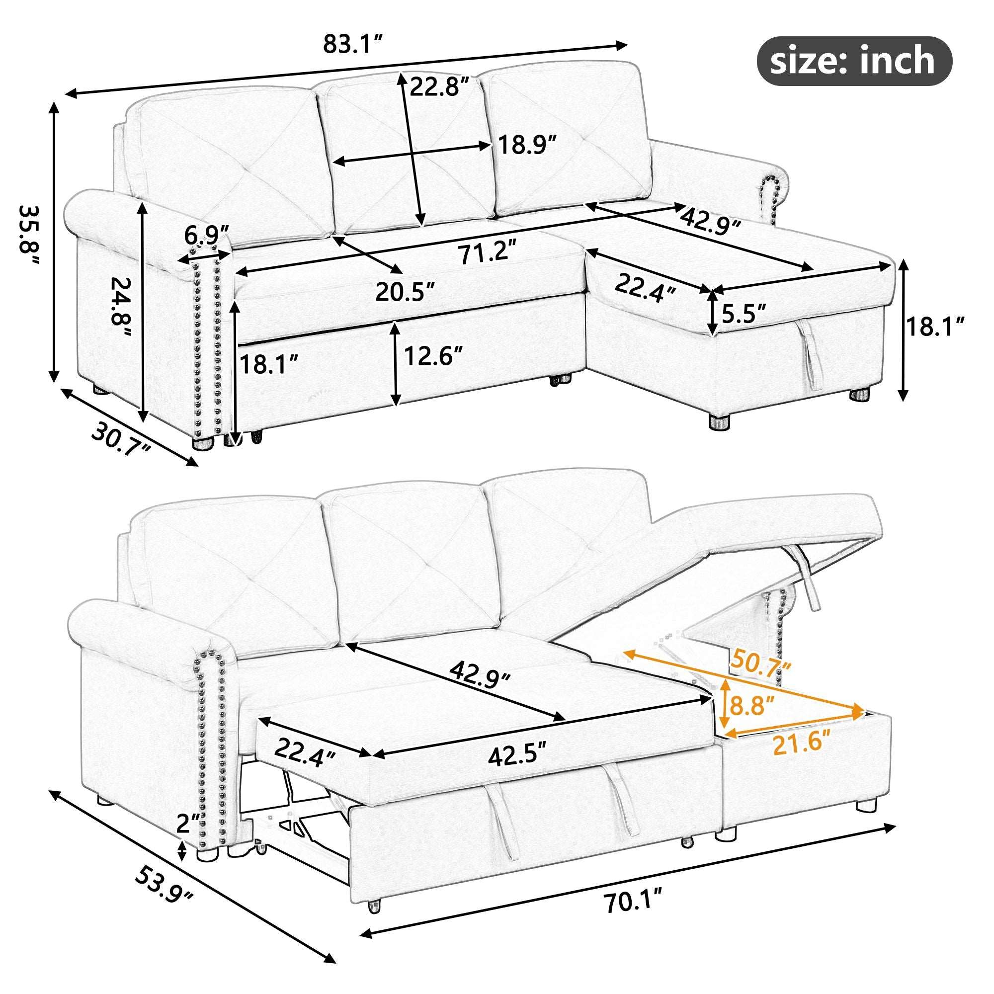 83" Convertible Sleeper Sofa