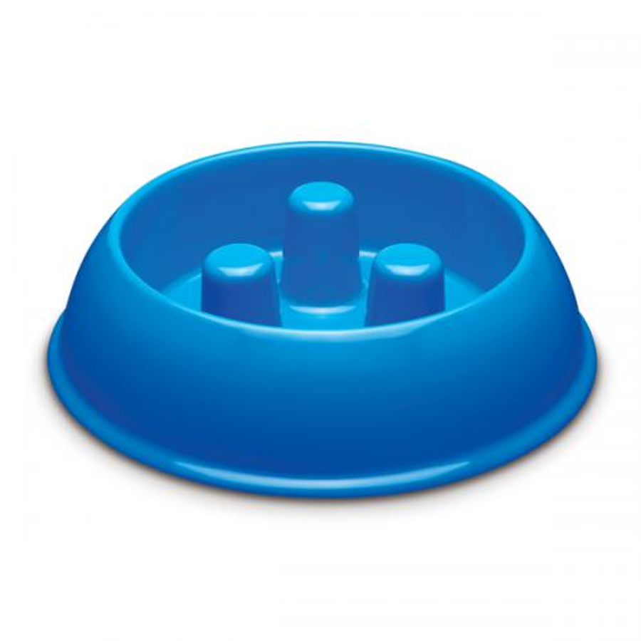 40 oz Plastic Slow-Feeder Pet Bowl – Blue