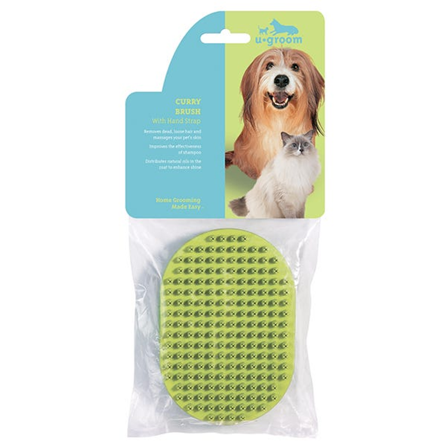 Oval Rubber Curry Brush with Hand Strap